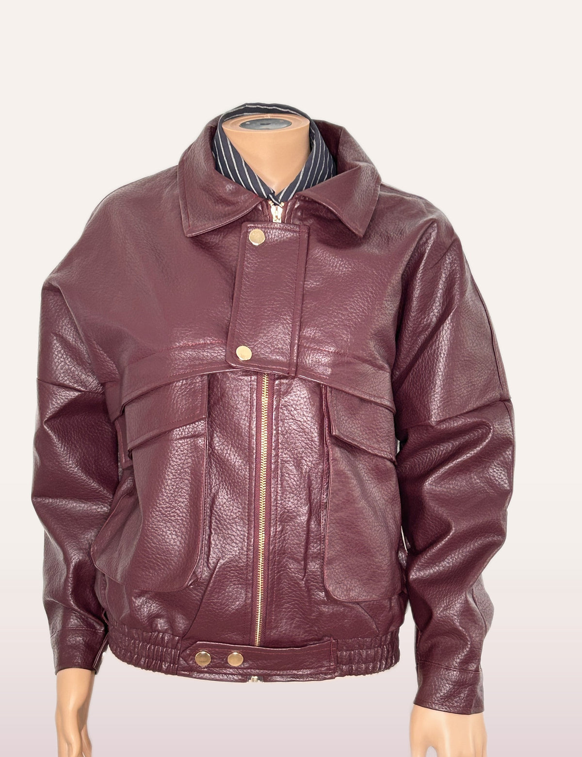Veste effet cuir Anaïs prune, zip doré - vue de face