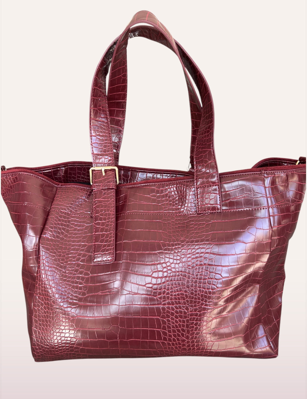 Sac porté main Ninon bordeaux effet croco - vue de face